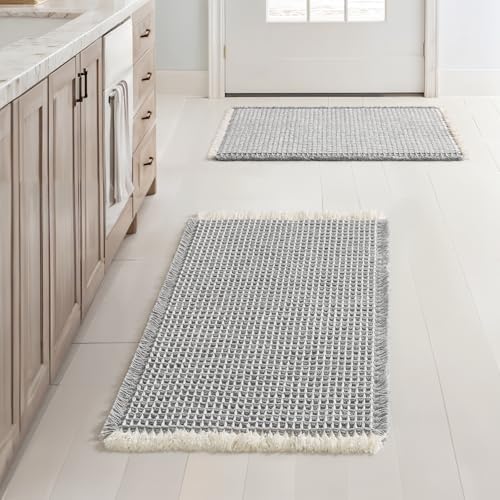 MIULEE Set of 2 Waffle Bathroom Rugs LightGrey&Cream Bath Mat 17x24 Inch by MIULEE