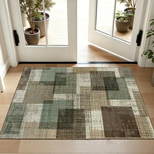 Washable 2x3 Entryway Rug, Throw Rugs with Rubber Backing, Green - Image 2