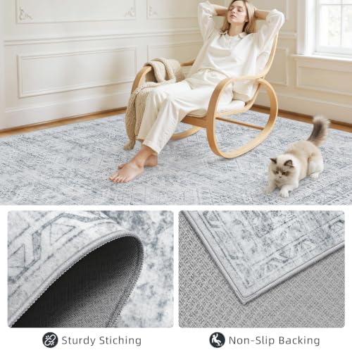 3x6 Hallway Washable Runner Rug: Neutral Kitchen Carpet Gray - Image 6