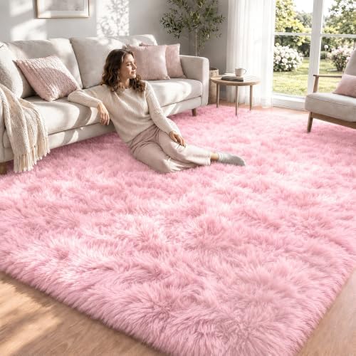 8x10 Area Rugs for Living Room: Soft Pink Fluffy Rug Shag Washable Rug Plush Fuzzy Indoor Carpet for Bedroom Nursery Playroom Girls Boys Kids Room (Pink, 8'x10') by ZomfyRugs