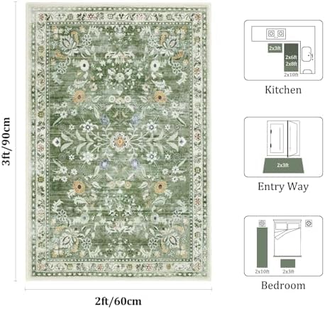 Yamaziot Washable 2x3 Area Rugs Small Entryway Non Slip Rug, Sage Green - Image 2