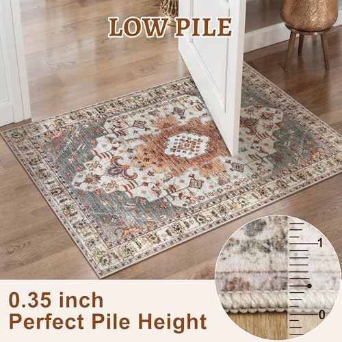 Tangsoo Vintage 6x9 Washable Area Rug for Living Room, Oriental Indoor Non Slip Large Area Rugs, Print Distressed Carpet, Soft Low Pile Rug Foldable Floor Rugs for Bedroom Dining Room Turmeric - Image 3