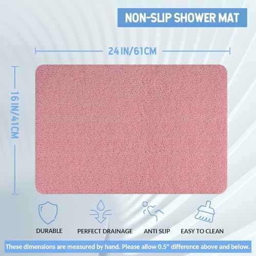 Hargiis Non-Slip Bathtub Mat, 2 Pack Anti Slip Shower Mat, Fast Drying Bathtub Mats, Foot Scrubber Mat, Anti Slip Mat for Tub, Floor, Bathroom, Kitchen, Home, Hotel (Pink 24"×16"+24"×16") - Image 2