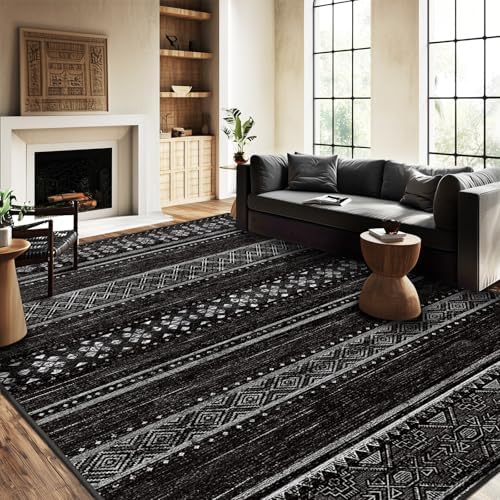 9x12 Washable Area Rugs for Living Room Boho Bedroom Rug Black/White by BESTSWEETIE