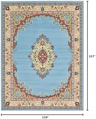 Unique Loom Reza Collection Traditional Persian Style Area Rug, Rectangular 9' 10" x 13' 1", Light Blue/Ivory - Image 3