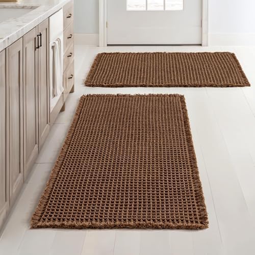 MIULEE Set of 2 Waffle Bathroom Rugs Boho Bath Mat Mocha 18x30 Inch by MIULEE