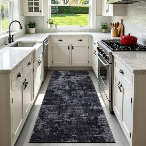 Sasttie 2x6 Runner Rug, Modern Abstract Hallway Carpet, Black & Grey by SASTTIE