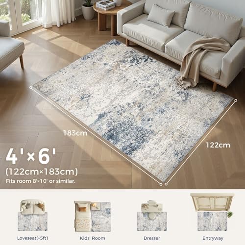 DMOYEST Area Rug Living Room Rugs 4x6 Washable Abstract Beige Blue Carpet - Image 2