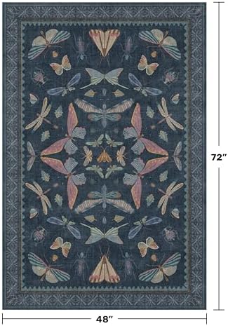 Blue Rugs for Bedroom - 4x6 Washable Area Rug for Large Entryway, Living Room, Kitchen Floor, Dark Whimsical Home Décor, Vintage Low Pile & Soft Non Slip Carpet - Image 2