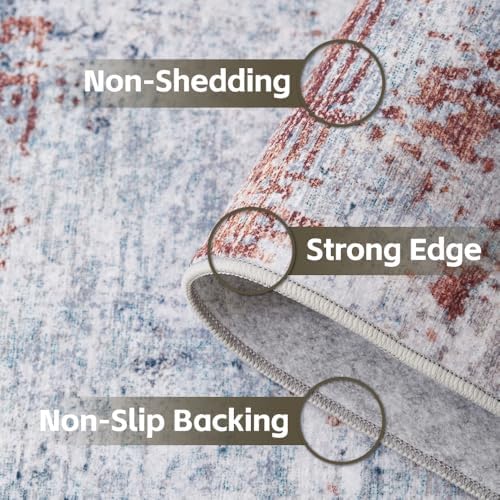 Area Rug 9x12 Washable Rug Grey and Brown for Living Room, Dining Room, Bedroom, Large Carpets, Non Slip & Non-Shedding Low Pile Vintage Print Rug for Home Office Decor - Image 4