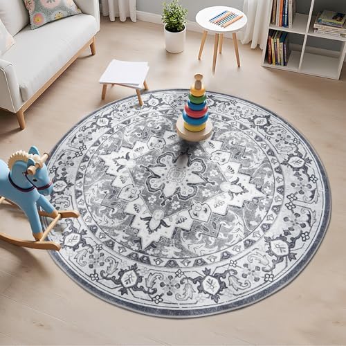 Lessymo 4FT Washable Round Area Rugs for Living Room, Non Slip Circle Rugs - Image 3