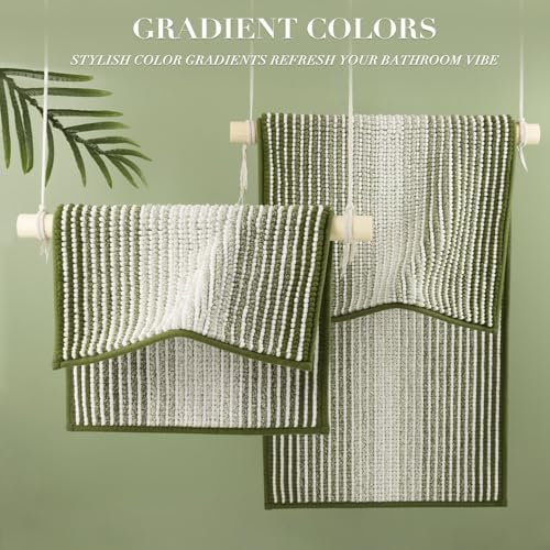 BSICPRO Bathroom Rugs Sets 2 Piece, Non Slip Striped Bath Mats, Sage - Image 4