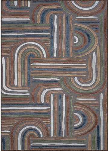 CAMILSON Indoor Outdoor Rug, Brown 8x10 Geometric Arch Striped Area Rugs for Patio and Home Areas, Easy-Cleaning Non-Shedding Living Room, Garden and Deck Washable Outside Carpet (8 x 10) - Image 2