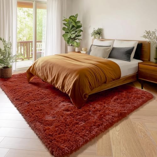 Amdrebio Terracotta Rust Fuzzy Area Rug 8x10 for Living Room Bedroom Carpet - Image 3