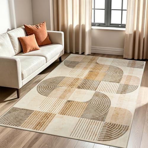 Large 3x5 Entryway Rug, Non Slip Washable Kitchen Rugs Neutral Beige - Image 3