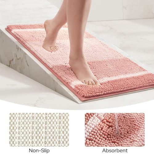 HOMEIDEAS Pink Bathroom Rugs Sets 2 Piece Chenille, 20"x32"+17"x24" - Image 5