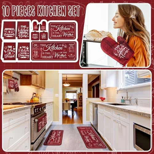 Fourluoo 10 Pcs Red Kitchen Decor and Accessories Set - Image 2