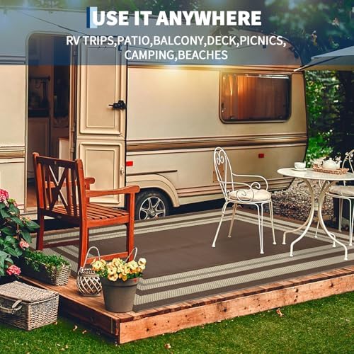 GAOMON Outdoor Rug 8x10 Area Rugs for Patio Waterproof Plastic Straw Rug Reversible Patio Rugs RV Camping Outdoor Carpet for Porch Patio Outside RV Deck Balcony Picnic Beach Decor Border-Brown/Beige - Image 4