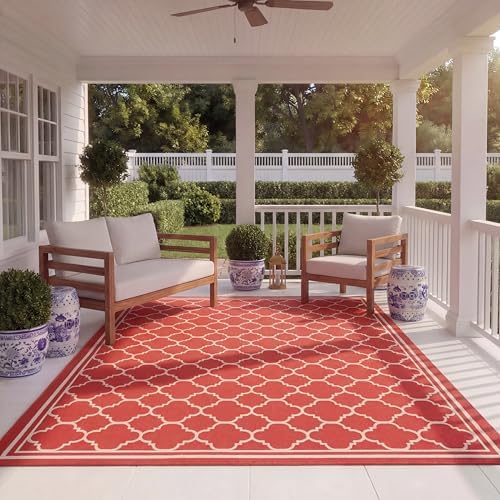 SAFAVIEH Courtyard Collection 8' x 11' Red/Bone CY6918 Trellis Indoor/ Outdoor Splashproof Easy Scrubbing Patio Backyard Mudroom Area Rug by Unknown