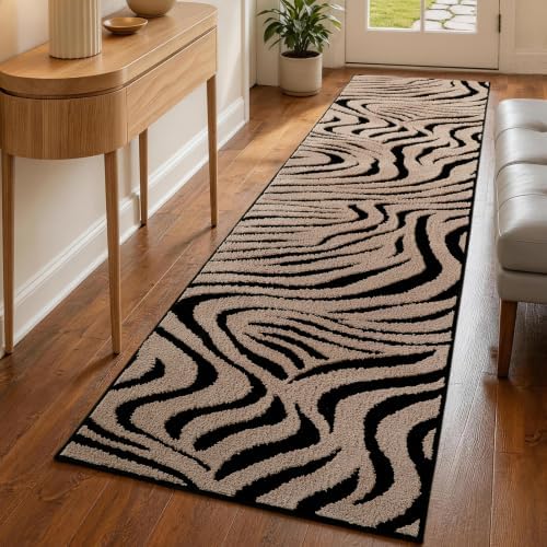YIHOUSE Zebra Hallway Runner Rugs 2x8: Taupe Bathroom Rug Washable by YIHOUSE