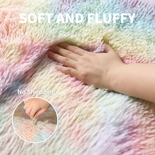 5x7 Thick Rainbow Unicorn Rug for Girls Bedroom, Soft Plush Shag Carpet - Image 3