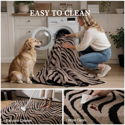 YIHOUSE Zebra Hallway Runner Rugs 2x8: Taupe Bathroom Rug Washable - Image 6