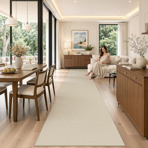 Valenrug 2x10 Runner Rug Non Slip, High-Low Pile Hallway Runners, Beige - Image 4