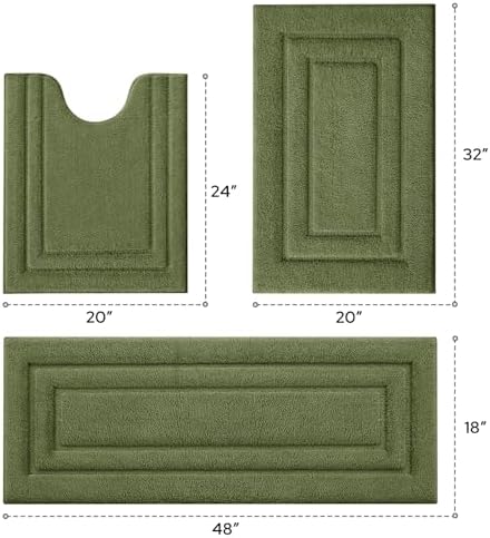 HOMEIDEAS Olive Green Bathroom Rugs Set of 3, Non Slip Bath Runners - Image 2