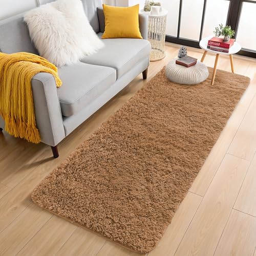 OLANLY 2x8 Machine Washable Runner Rugs for Hallway, Soft Fluffy Shaggy Bedside Rugs for Bedroom, Living Room, Indoor Floor Carpet for Kids Girls and Boys, Nursery Rooms, Home Decor Aesthetic, Khaki by OLANLY