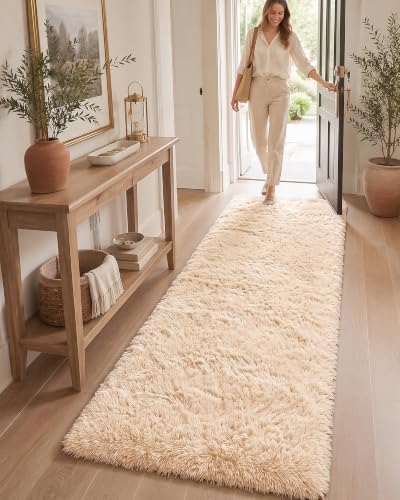 OLANLY 2x5 Machine Washable Runner Rugs for Hallway, Soft Fluffy Shaggy Bedside Rugs for Bedroom, Living Room, Indoor Floor Carpet for Kids Girls and Boys, Nursery Rooms, Home Decor Aesthetic, Beige - Image 5