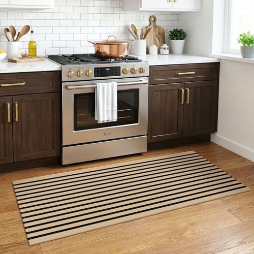 KOZYFLY Brown and Black Striped Runner Rug 2x4.3 ft Woven Washable Doormat - Image 2