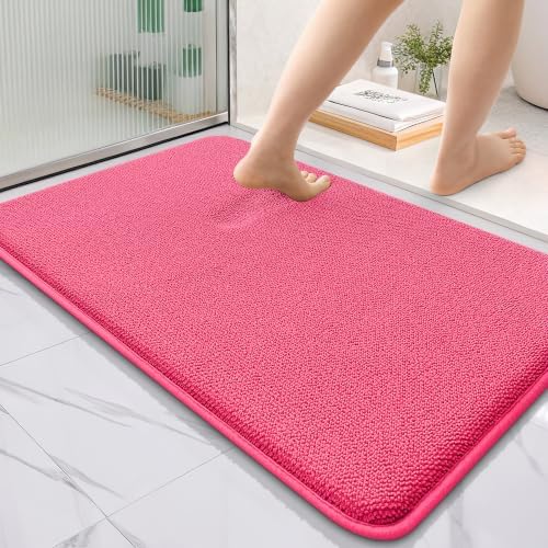 OLANLY Thick Memory Foam Bathroom Rugs 36x24, Absorbent Bath Mat, Hot Pink by OLANLY