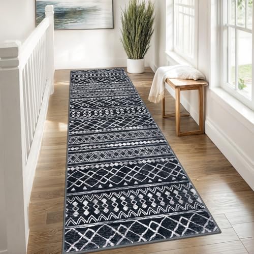 KUTA Washable Runner Rug 2.6x8 Vintage Black Boho Hallway Runners - Image 4