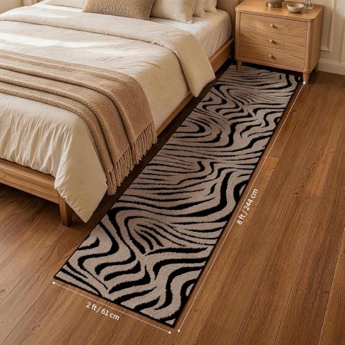YIHOUSE Zebra Hallway Runner Rugs 2x8: Taupe Bathroom Rug Washable - Image 2