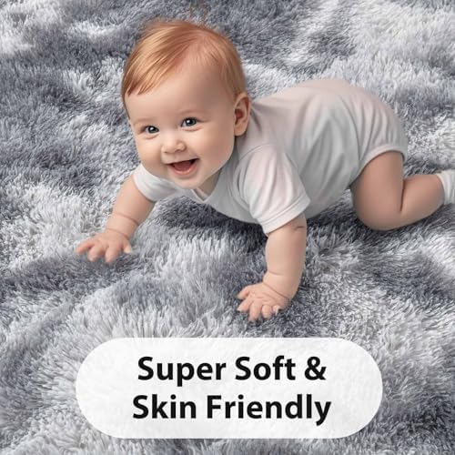 FinRèc Home 9x12 Non-Slip Fluffy Area Rugs for Living Room (Tie-dye Grey) - Image 5
