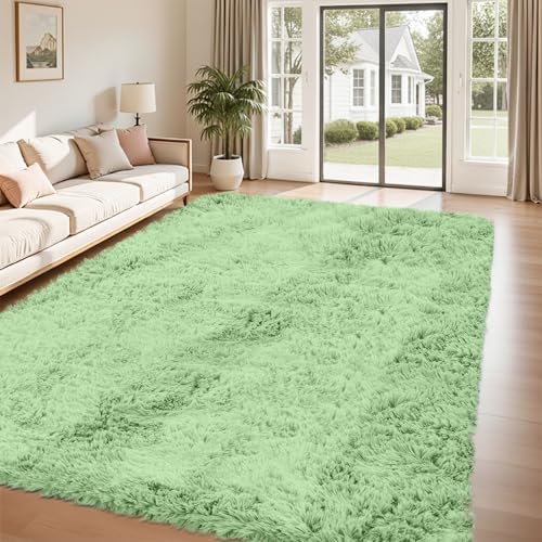 8x10 Area Rug for Living Room,Light Green Fluffy Shag Non-Slip Bedroom Rugs - Image 2