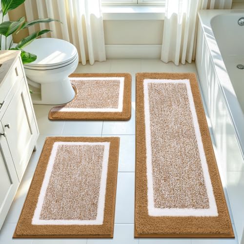 Pauwer Bathroom Rugs Sets 3 Piece, Non Slip Bath Mats for Bathroom, Mustard by Pauwer
