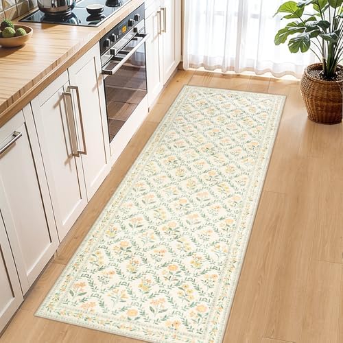 PLHXFR 2x5 Washable Runner Rug：Floral Indoor Kitchen Carpet Beige Multi - Image 5