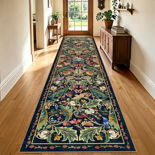 nesrt Boho 3x12 Long Hallway Runner Rugs, Washable Non-Slip Stain Resistant Kitchen Runners Rug, Thin Jungle Bird Indoor Decor Carpet for Bedroom, Living Room, Entryway (Dark Green) - Image 5