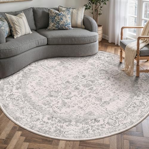 PureCozy Gray Round Area Rug 6ft Vintage Floral by PureCozy