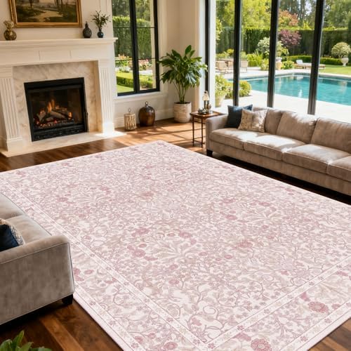 10x14 Area Rug for Living Room Washable Carpet (Pink) - Image 3