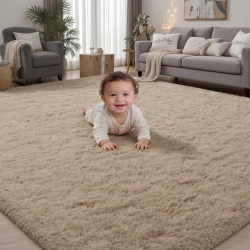 PLHXFR 4x6 Area Rugs Living Room: Fluffy Bedroom Rug Shag Carpet Camel by PLHXFRSoftAreaRugs