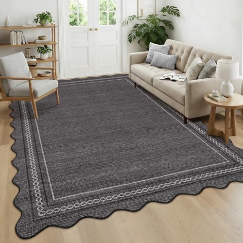 GarveeHome Washable Rug 4x6 Entryway Rug Non Slip Black Scalloped Rugs by GarveeHome