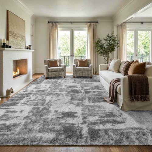 8x10 Extra Large Grey Fluffy Soft Area Rug Non-Slip for Living Room Bedroom - Image 3