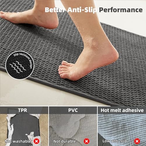 TYUU Bathroom Rugs Non Slip Washable, Super Absorbent Thin Bath Mat Small Quick Dry Low Pile Bathroom Rug, Dark Grey 20"x30" - Image 5