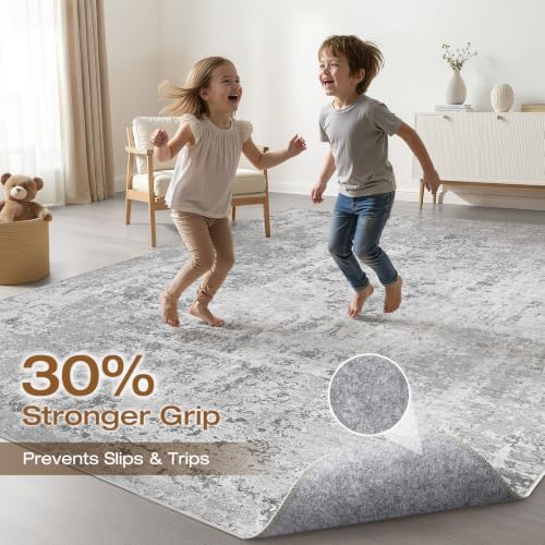 LOONGRUG 5x7 Area Rug Washable Neutral Modern Living Room Rug Light Gray - Image 3
