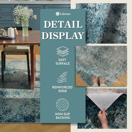 Lahome Modern Abstract Area Rug 5x7 Rugs for Living Room, Washable Accent Bedroom Rug Low Pile Non-Slip, Indoor Floor Contemporary Carpet for Kitchen Bathroom Laundry,Blue/Grey - Image 7