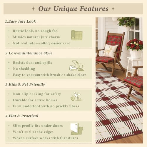 JTJ Easy Jute 3x4 Entryway Rug, Red & White Plaid, Washable - Image 6
