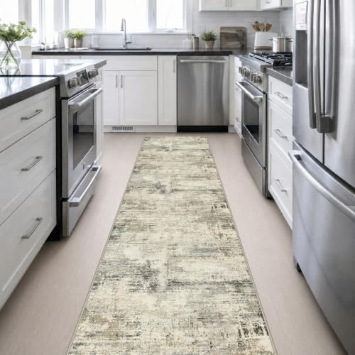 2.6x14 Washable Runner Rug:Modern Abstract Soft Carpet Ash Brown - Image 5