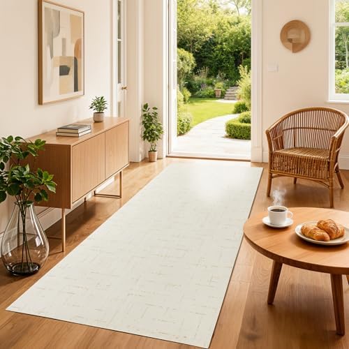 LIANLAM Washable Rug Area Rugs for Living Room - Stain Resistant Non-Slip Backing Boho Rug for Bedroom,Durable & Ultra-Thin Vintage Large Area Rug(2' x 6',White) - Image 4